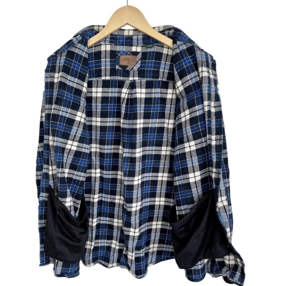 ORVIS Heavy Weight Flannel Shirt Men's Hand Pockets Long Sleeve in Blue Size L - Picture 2 of 14